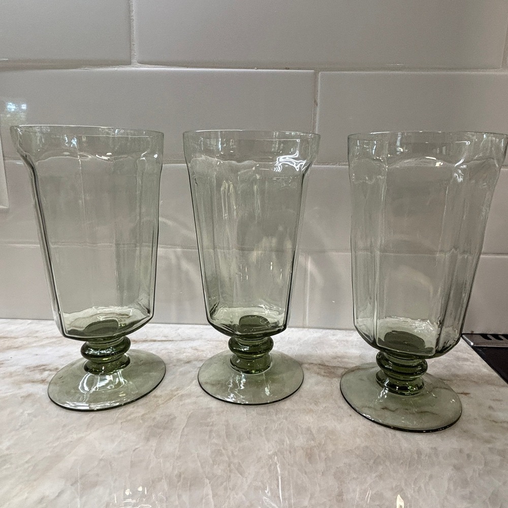 Vintage LENOX USA Green Stem Wine Glasses Set of 6 Two Styles Hand Blown Goblets - Picture 4 of 12